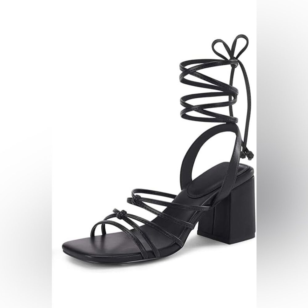 NEW Coutgo Women's Strappy Chunky‎ Lace Up Block Heel Sandal - Size: 9.5